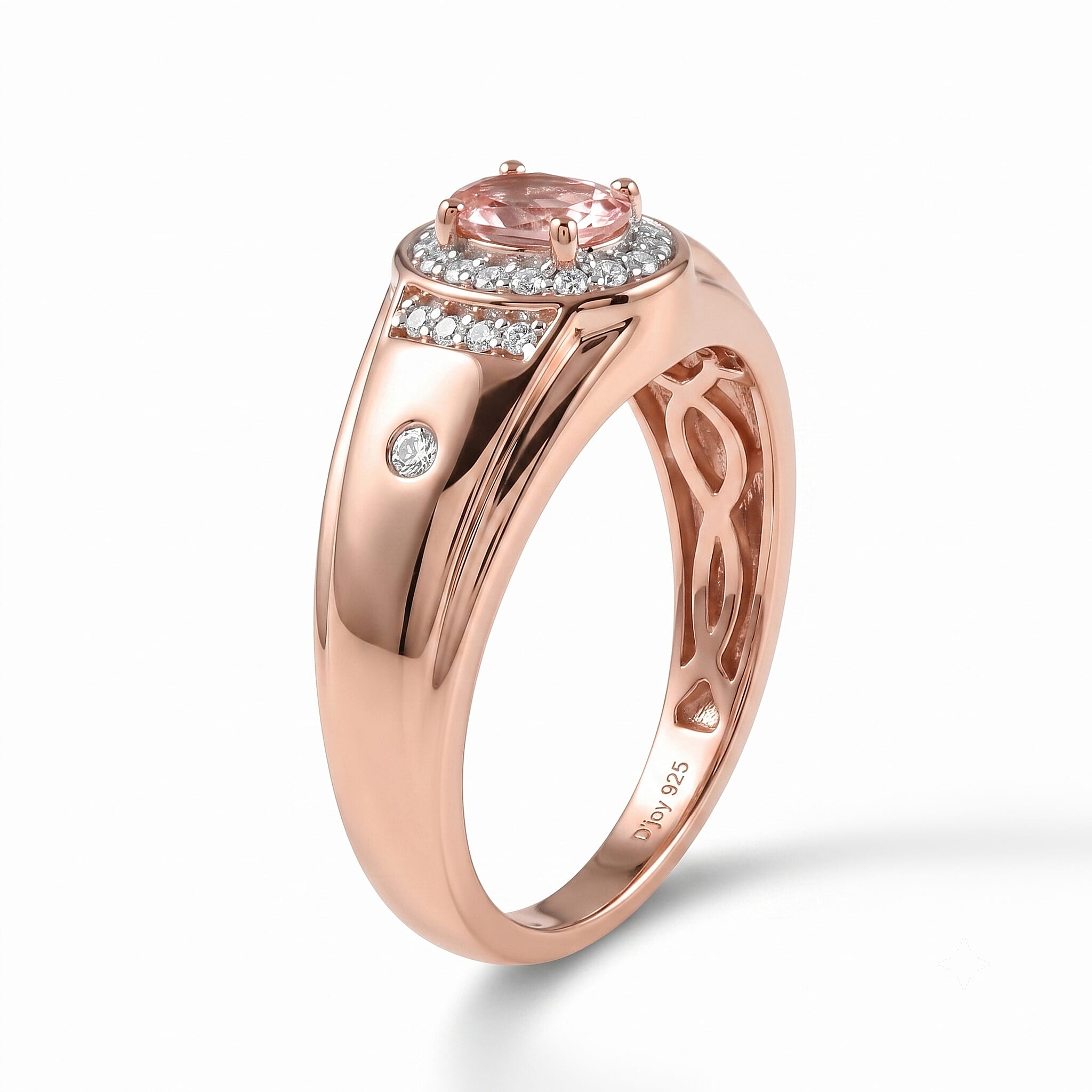 D'Joy Morro Redondo Pink Tourmaline and Moissanite 0.85 ctw Men's Ring in 18K Vermeil Rose Gold Over Sterling Silver (Size 11.0)