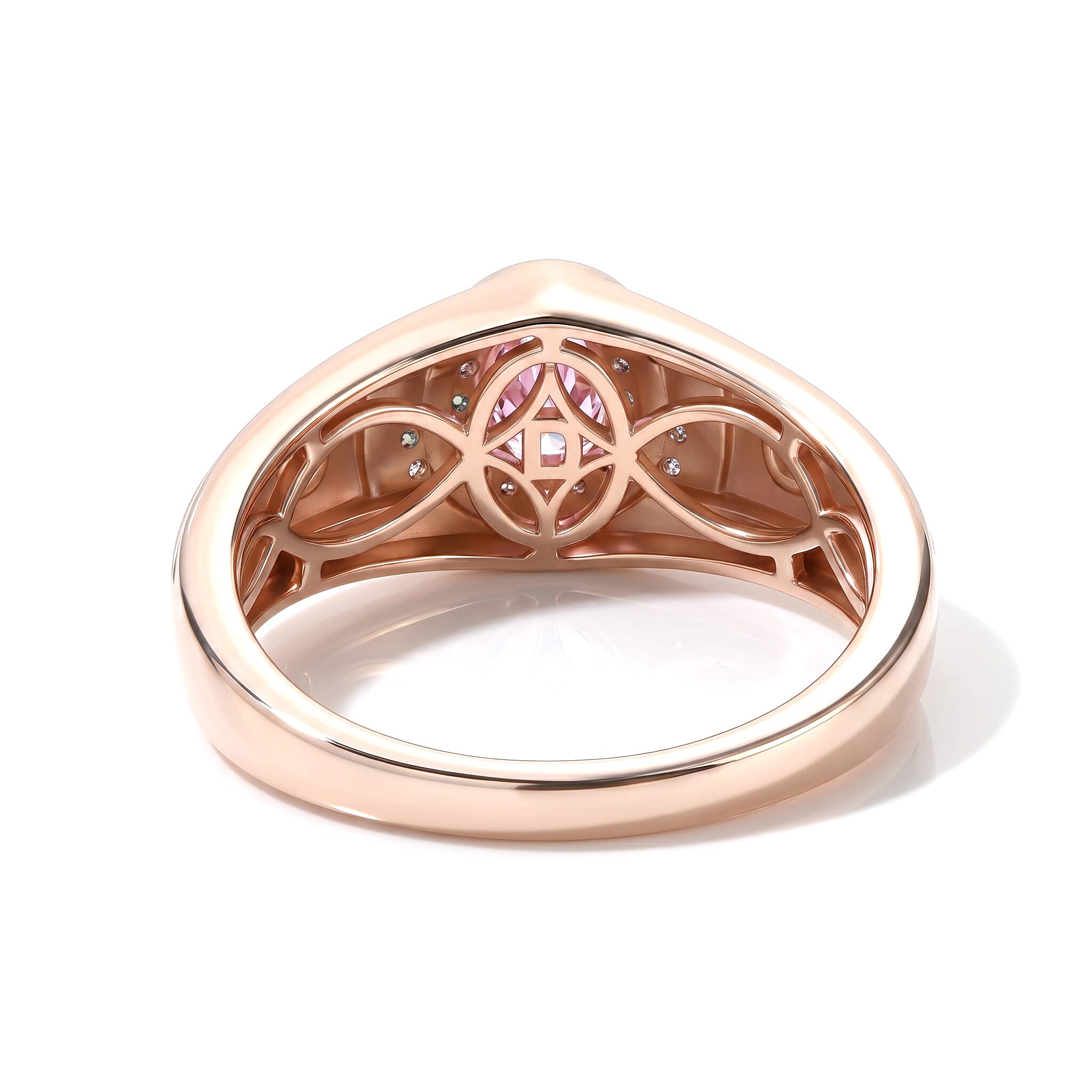 D'Joy Morro Redondo Pink Tourmaline and Moissanite 0.85 ctw Men's Ring in 18K Vermeil Rose Gold Over Sterling Silver (Size 11.0)
