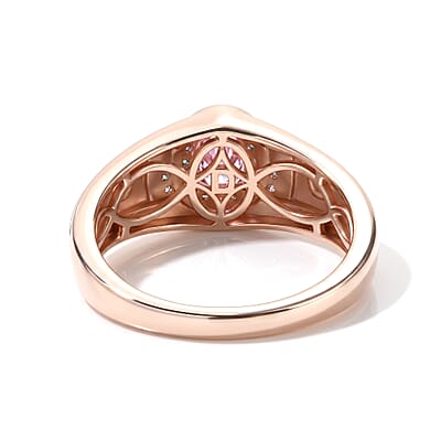 D'Joy Morro Redondo Pink Tourmaline and Moissanite 0.85 ctw Men's Ring in 18K Vermeil Rose Gold Over Sterling Silver (Size 11.0)