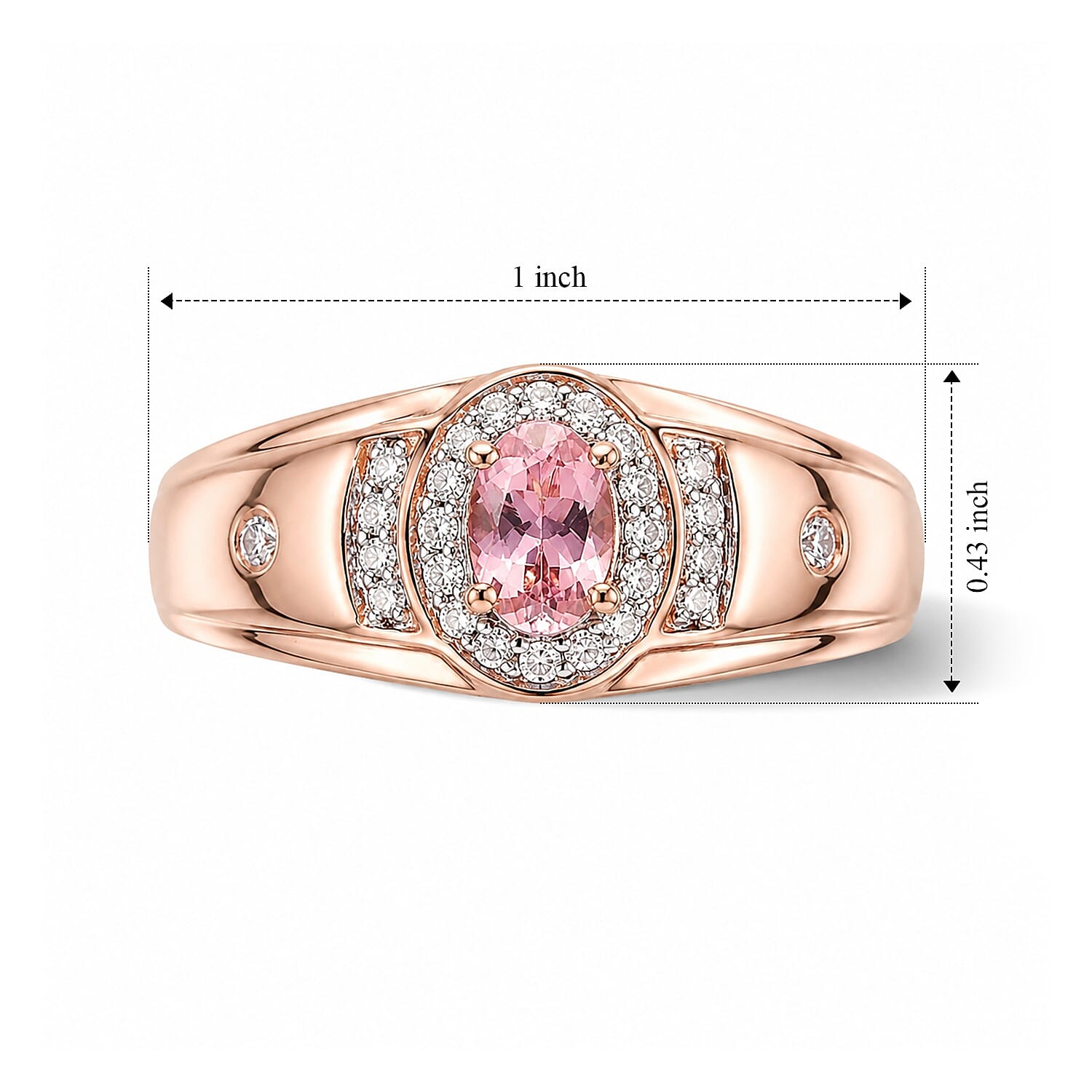 D'Joy Morro Redondo Pink Tourmaline and Moissanite 0.85 ctw Men's Ring in 18K Vermeil Rose Gold Over Sterling Silver (Size 11.0)
