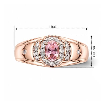 D'Joy Morro Redondo Pink Tourmaline and Moissanite 0.85 ctw Men's Ring in 18K Vermeil Rose Gold Over Sterling Silver (Size 11.0)