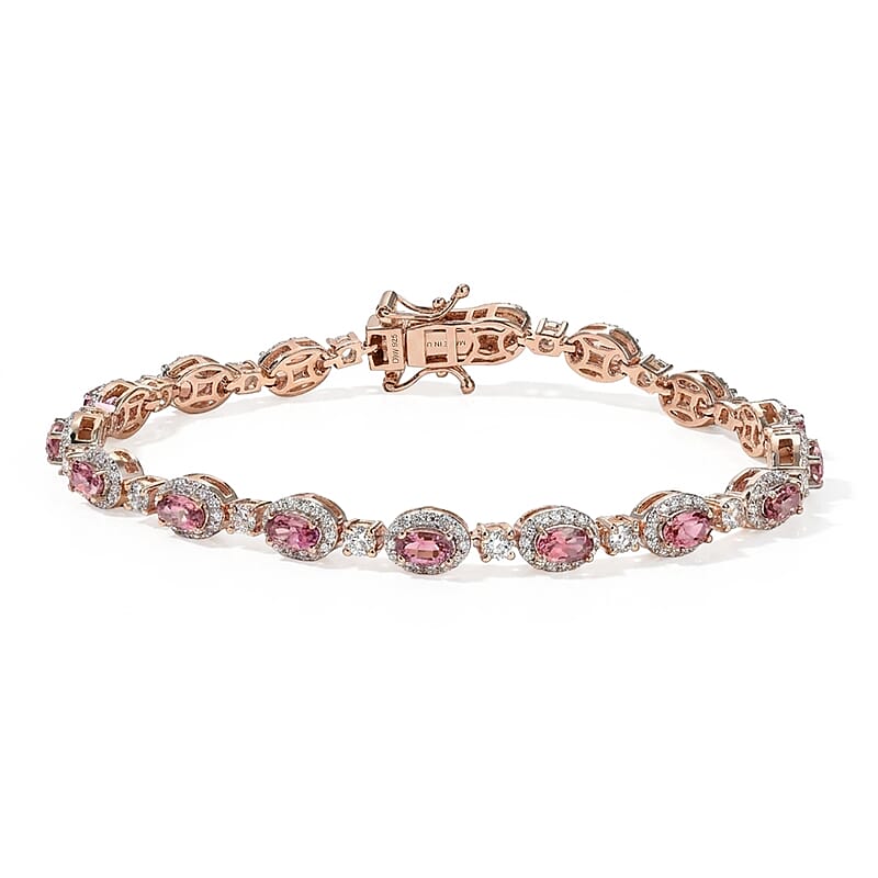 D'Joy Pink Tourmaline and Multi Gemstone 6.00 ctw Bracelet in 18K Vermeil Rose Gold Over Sterling Silver (7.25 In)