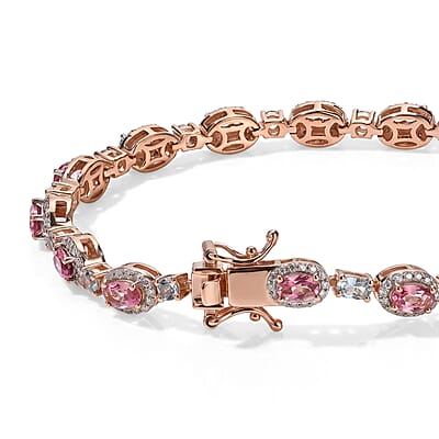 D'Joy Pink Tourmaline and Multi Gemstone 6.00 ctw Bracelet in 18K Vermeil Rose Gold Over Sterling Silver (7.25 In)