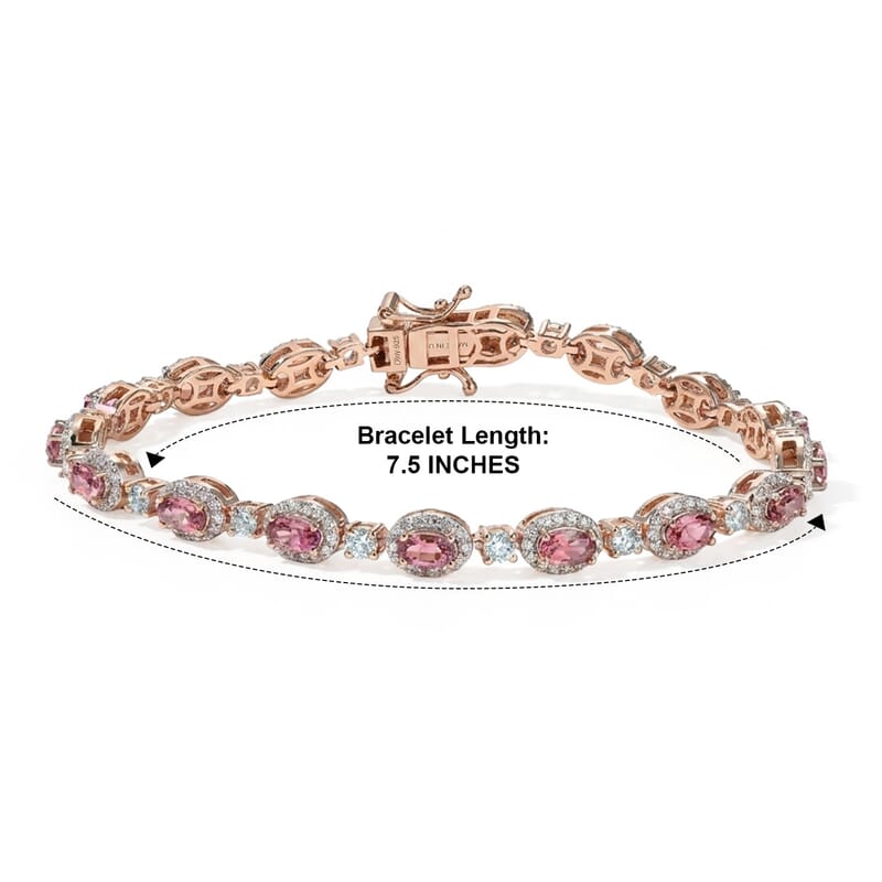 D'Joy Morro Redondo Pink Tourmaline and Multi Gemstone 6.00 ctw Serenity Bracelet in 18K Vermeil Rose Gold Over Sterling Silver (7.25 In)