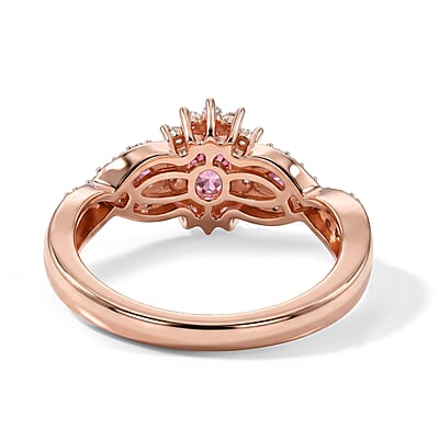 D'Joy Pink Tourmaline and Moissanite 0.90 ctw Ring in 18K Vermeil Rose Gold Over Sterling Silver (Size 7.0)