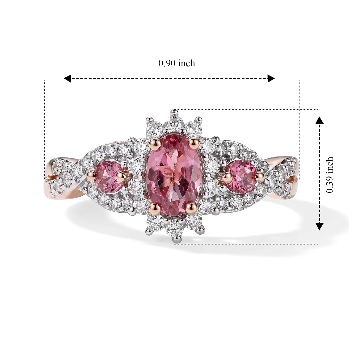 D'Joy Pink Tourmaline and Moissanite 0.90 ctw Ring in 18K Vermeil Rose Gold Over Sterling Silver (Size 7.0)