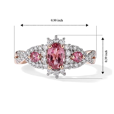 D'Joy Pink Tourmaline and Moissanite 0.90 ctw Ring in 18K Vermeil Rose Gold Over Sterling Silver (Size 7.0)