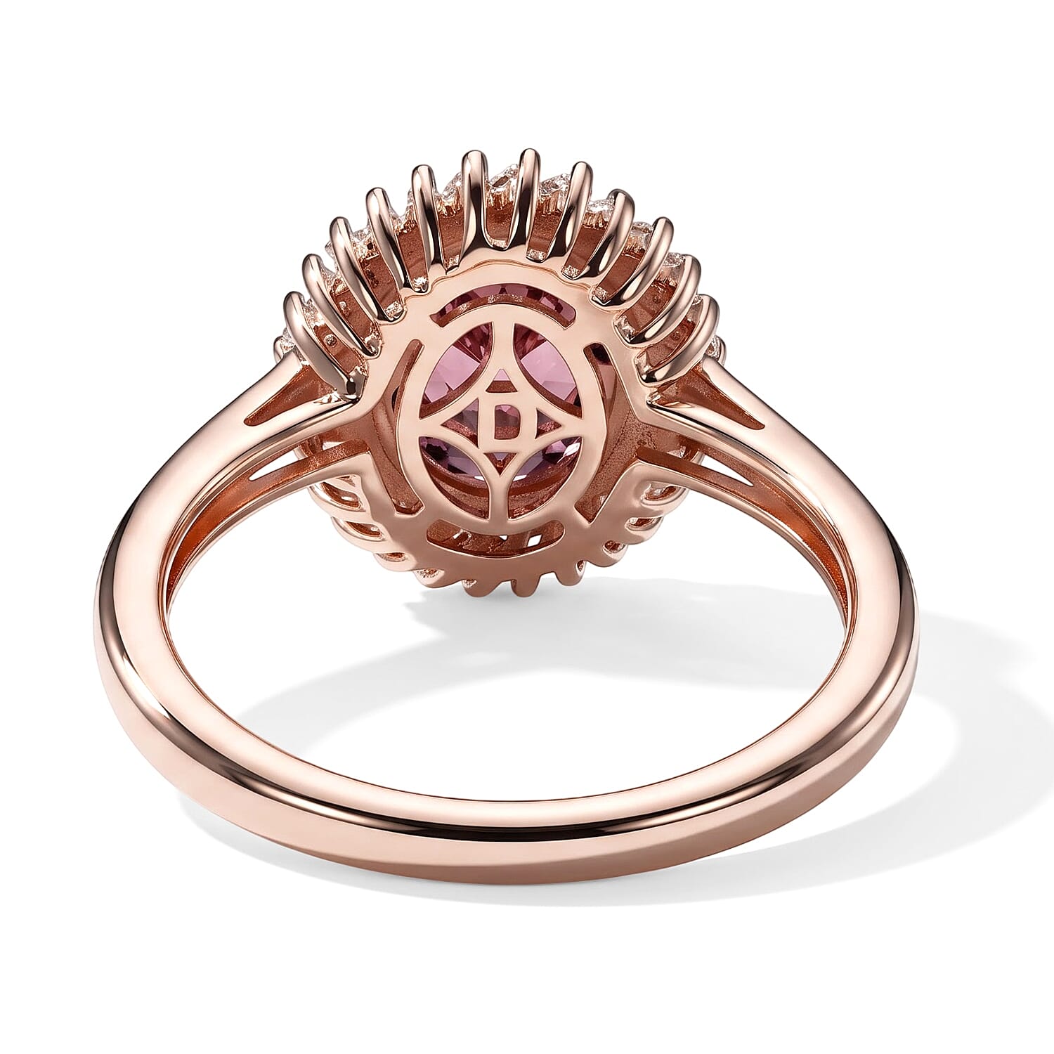 D'Joy Premium Morro Redondo Pink Tourmaline, Blue Sapphire and Diamond 0.90 ctw Vintage Ballerina Halo Ring in 18K Vermeil Rose Gold Over Sterling Silver (Size 6.0)