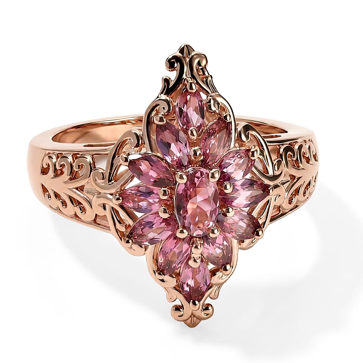 D'Joy Premium Morro Redondo Pink Tourmaline 1.35 ctw Petals of Love Ring in 18K Vermeil Rose Gold Over Sterling Silver (Size 6.0)