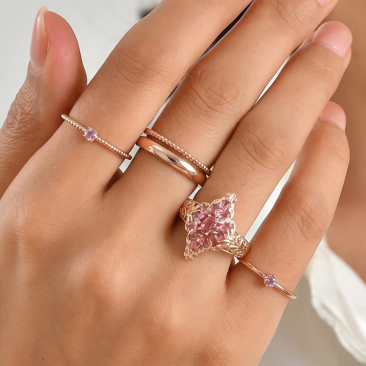 D'Joy Premium Morro Redondo Pink Tourmaline 1.35 ctw Petals of Love Ring in 18K Vermeil Rose Gold Over Sterling Silver (Size 6.0)