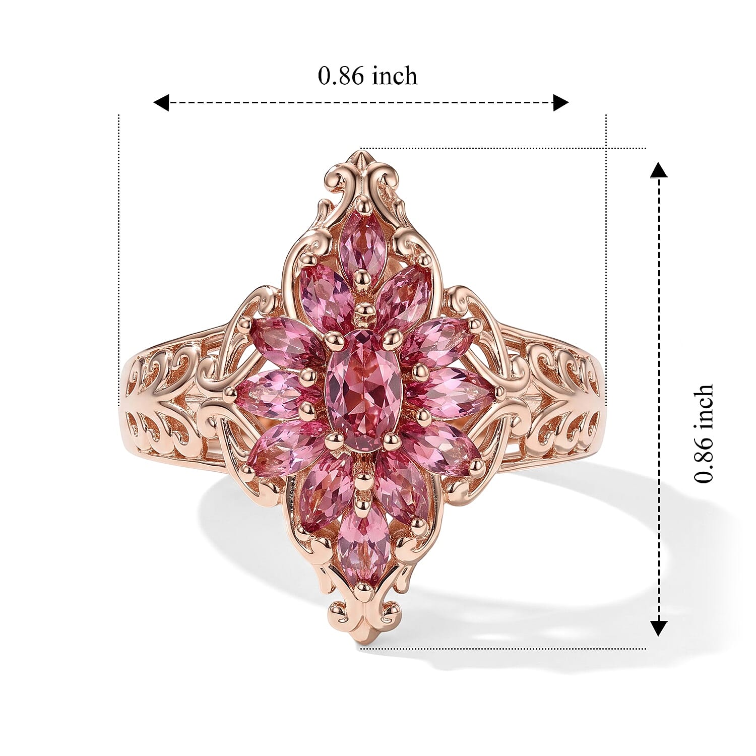 D'Joy Premium Morro Redondo Pink Tourmaline 1.35 ctw Petals of Love Ring in 18K Vermeil Rose Gold Over Sterling Silver (Size 6.0)