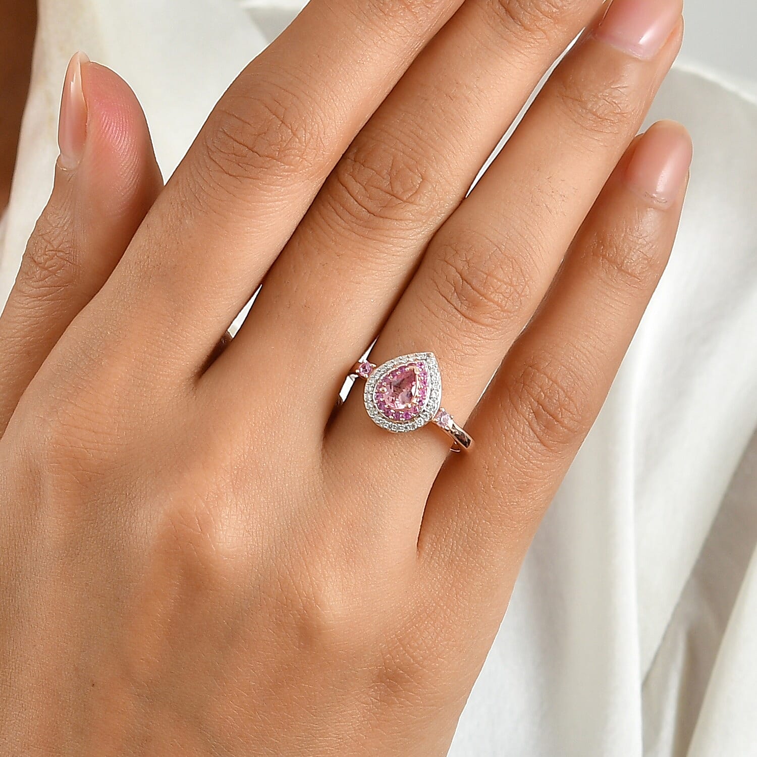 D'Joy Morro Redondo Pink Tourmaline and Multi Gemstone 0.75 ctw Blush Teardrop Ring in 18K Vermeil Rose Gold Over Sterling Silver (Size 5.0)