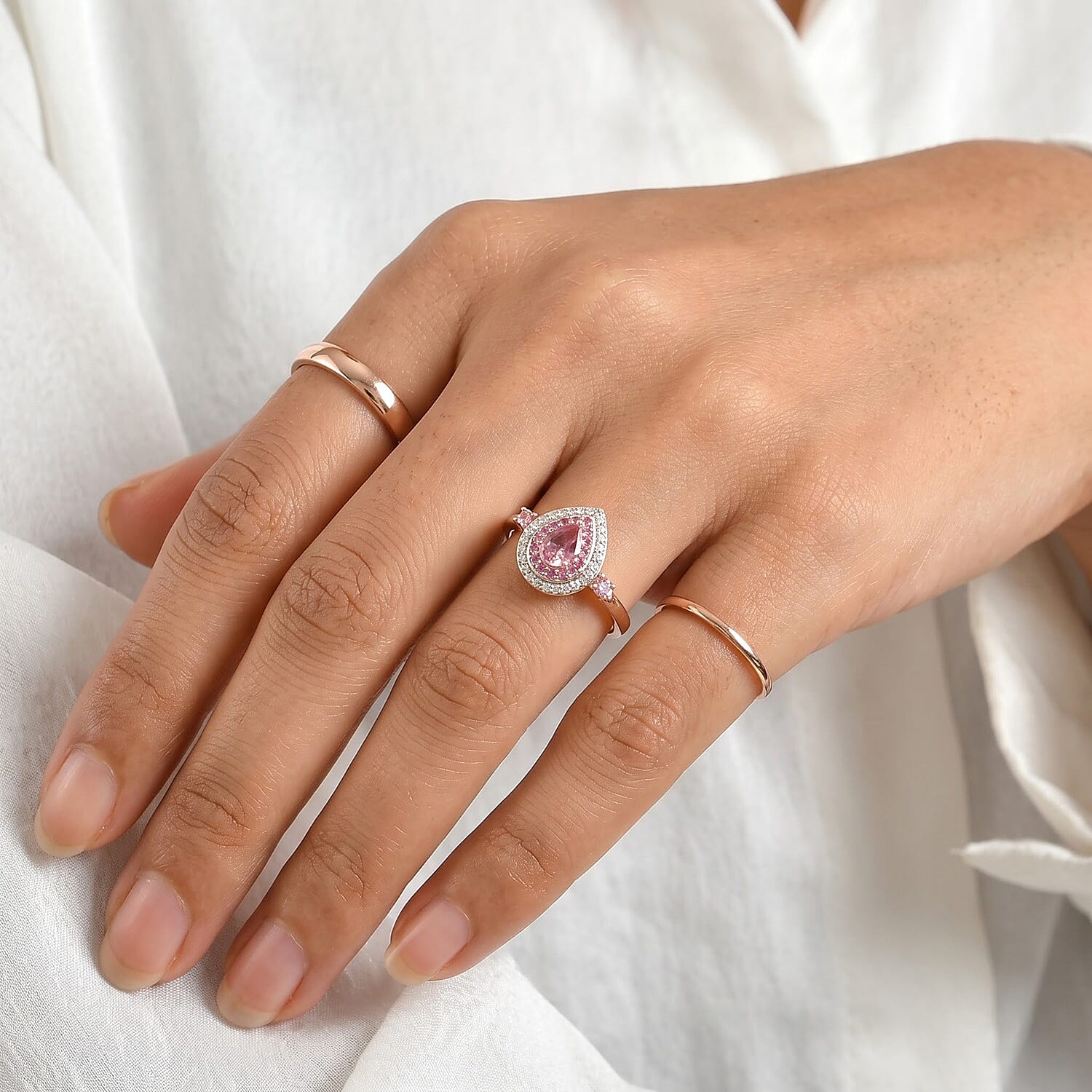 D'Joy Morro Redondo Pink Tourmaline and Multi Gemstone 0.75 ctw Blush Teardrop Ring in 18K Vermeil Rose Gold Over Sterling Silver (Size 5.0)