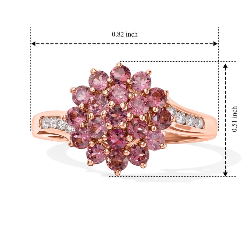 D'Joy Premium Morro Redondo Pink Tourmaline and Moissanite 1.15 ctw Rose Burst Ring in 18K Vermeil Rose Gold Over Sterling Silver (Size 6.0)