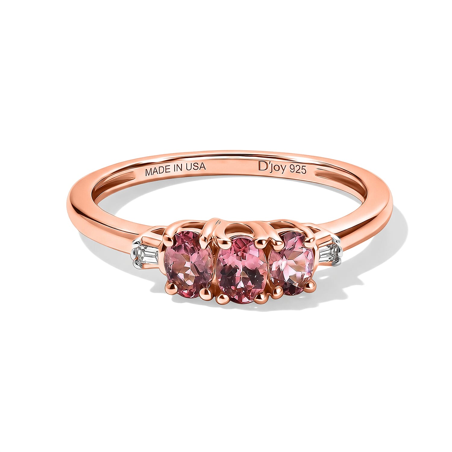 D'Joy Premium Morro Redondo Pink Tourmaline and Diamond 0.60 ctw Eternal Trio Ring in 18K Vermeil Rose Gold Over Sterling Silver (Size 5.0)