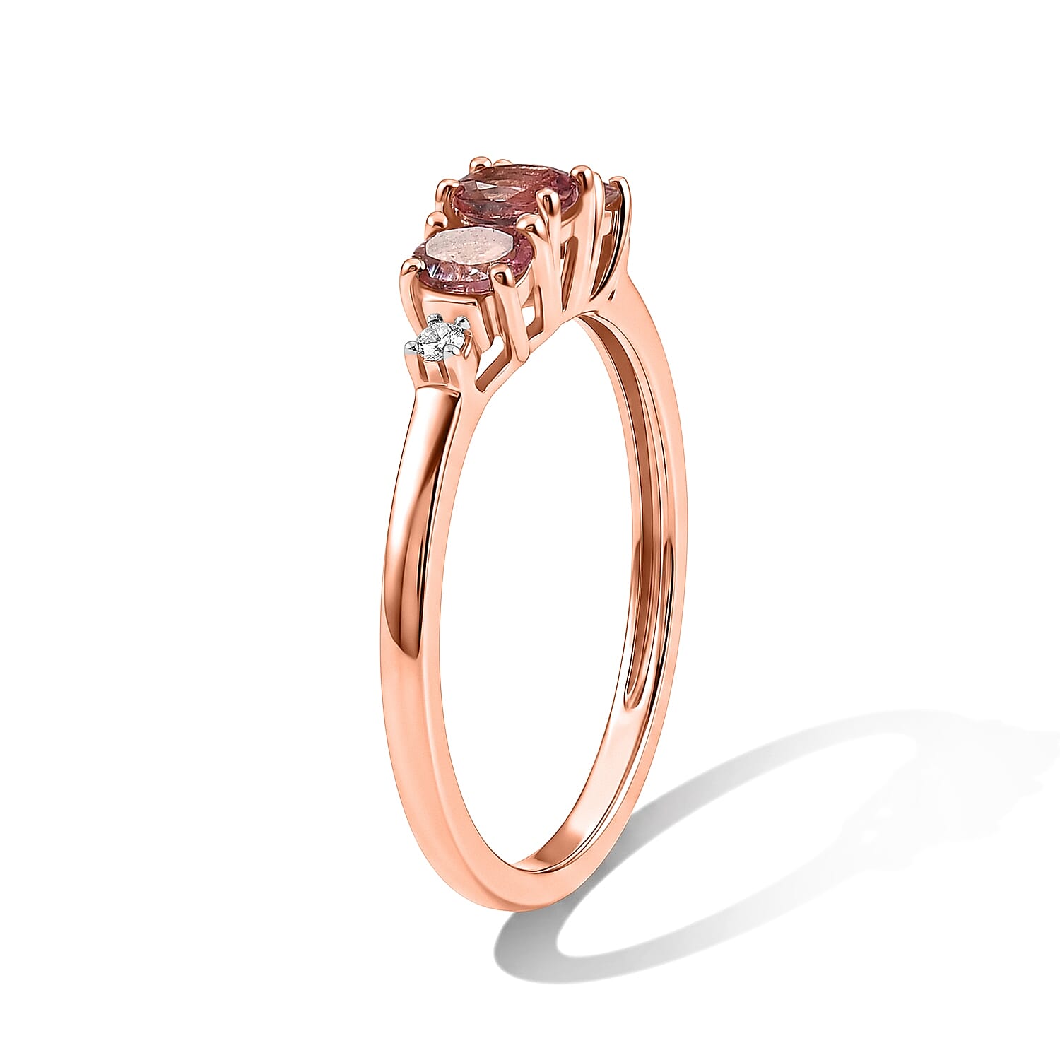 D'Joy Premium Morro Redondo Pink Tourmaline and Diamond 0.60 ctw Eternal Trio Ring in 18K Vermeil Rose Gold Over Sterling Silver (Size 5.0)