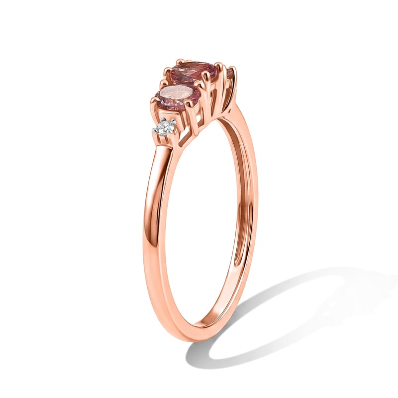 D'Joy Premium Morro Redondo Pink Tourmaline and Diamond 0.60 ctw Eternal Trio Ring in 18K Vermeil Rose Gold Over Sterling Silver (Size 5.0)