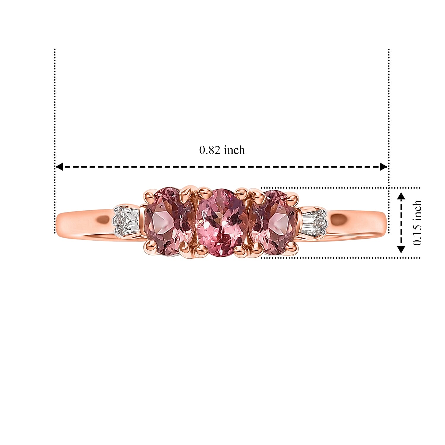 D'Joy Premium Morro Redondo Pink Tourmaline and Diamond 0.60 ctw Eternal Trio Ring in 18K Vermeil Rose Gold Over Sterling Silver (Size 5.0)