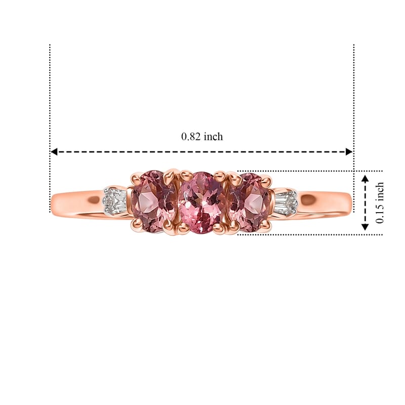 D'Joy Premium Morro Redondo Pink Tourmaline and Diamond 0.60 ctw Eternal Trio Ring in 18K Vermeil Rose Gold Over Sterling Silver (Size 5.0)