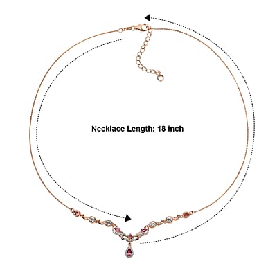 D'Joy Premium Pink Tourmaline and Multi Gemstone 1.65 ctw Cluster Necklace (18 Inches) in 18K Vermeil Rose Gold Over Sterling Silver