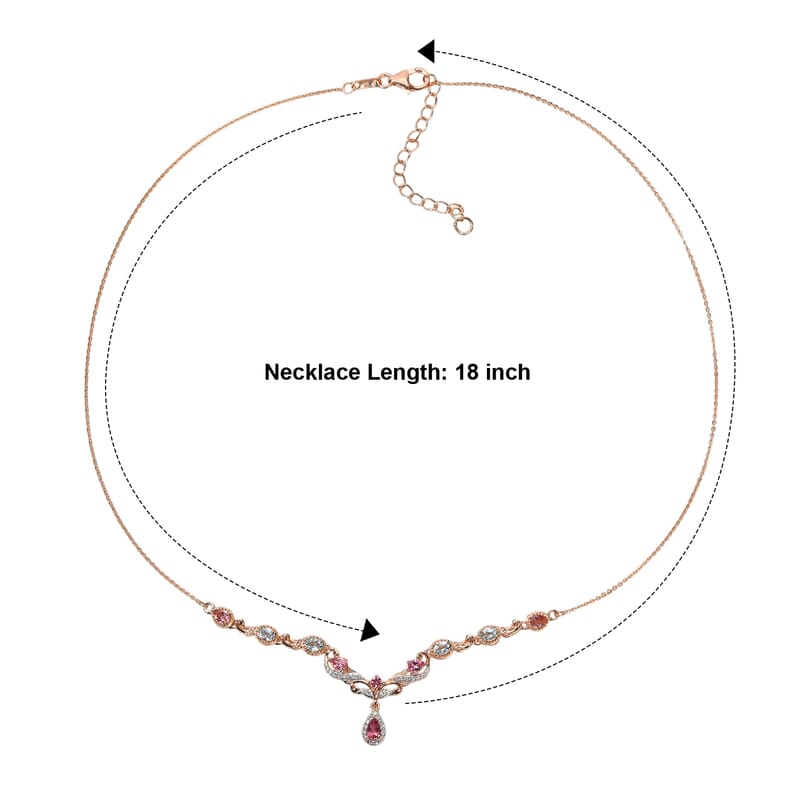 D'Joy Premium Morro Redondo Pink Tourmaline and Multi Gemstone 1.65 ctw Promise Vine Necklace (18 Inches) in 18K Vermeil Rose Gold Over Sterling Silver