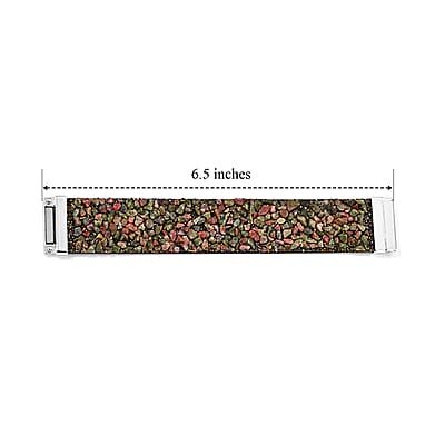 Unakite 20.00 ctw and Grey Austrian Crystal Leather Bracelet in Silvertone (7.25 In)