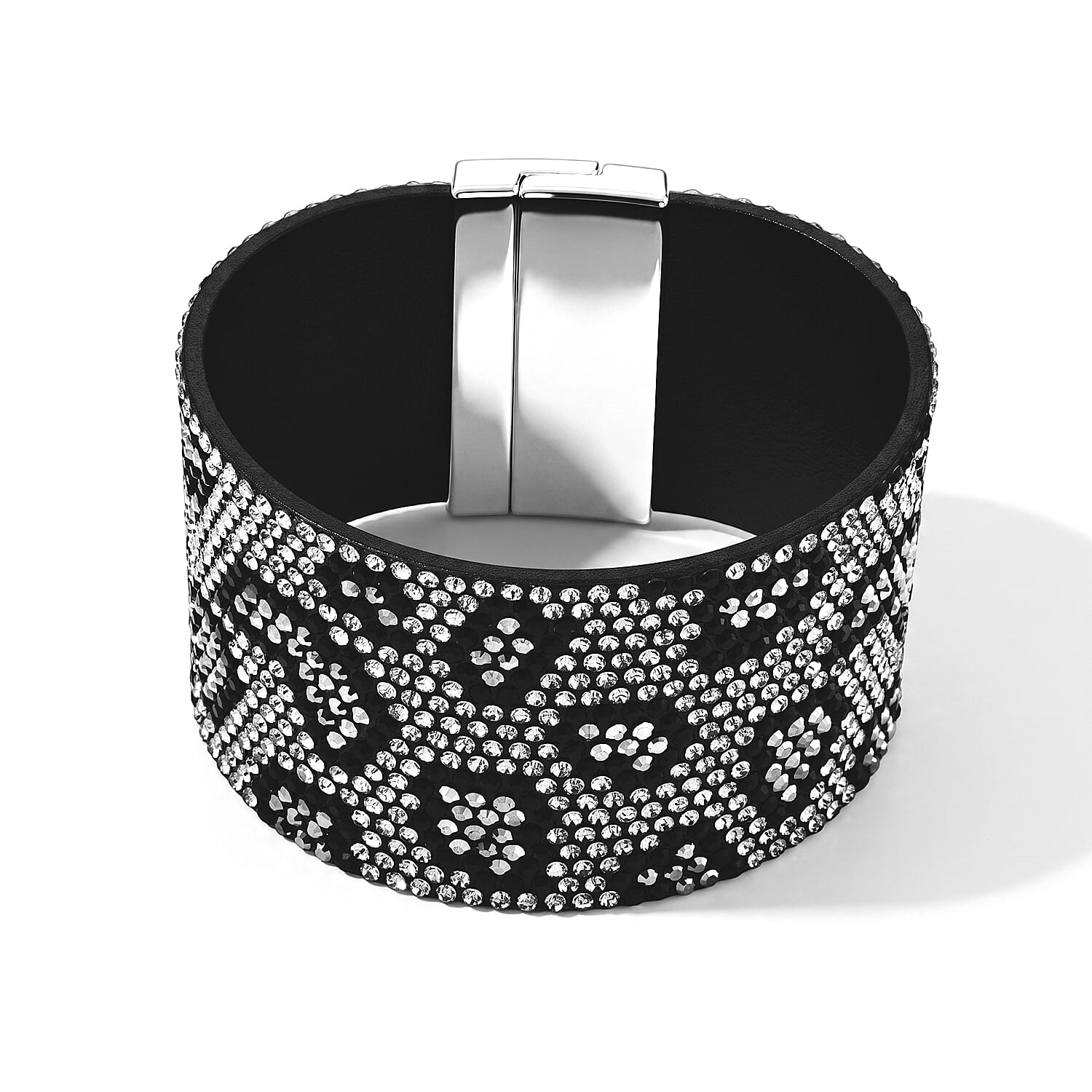 Multi Color Austrian Crystal Leather Bracelet in Silvertone (7.25 In)