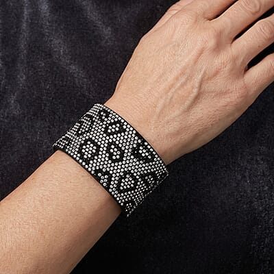 Multi Color Austrian Crystal Leather Bracelet in Silvertone (7.25 In)