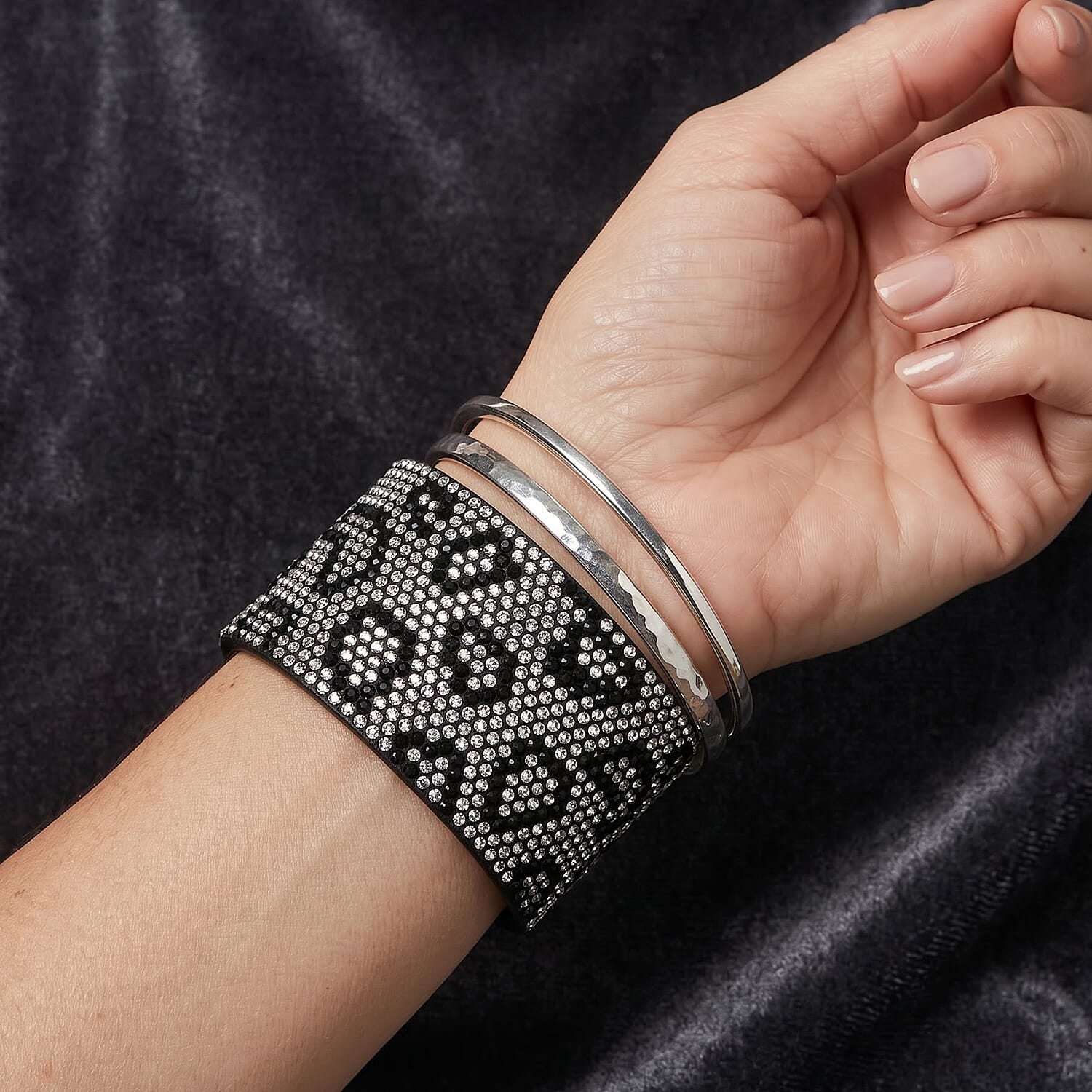 Multi Color Austrian Crystal Leather Bracelet in Silvertone (7.25 In)