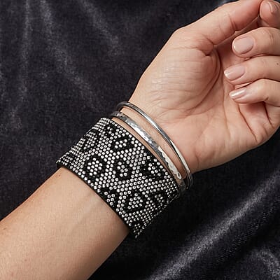 Multi Color Austrian Crystal Leather Bracelet in Silvertone (7.25 In)
