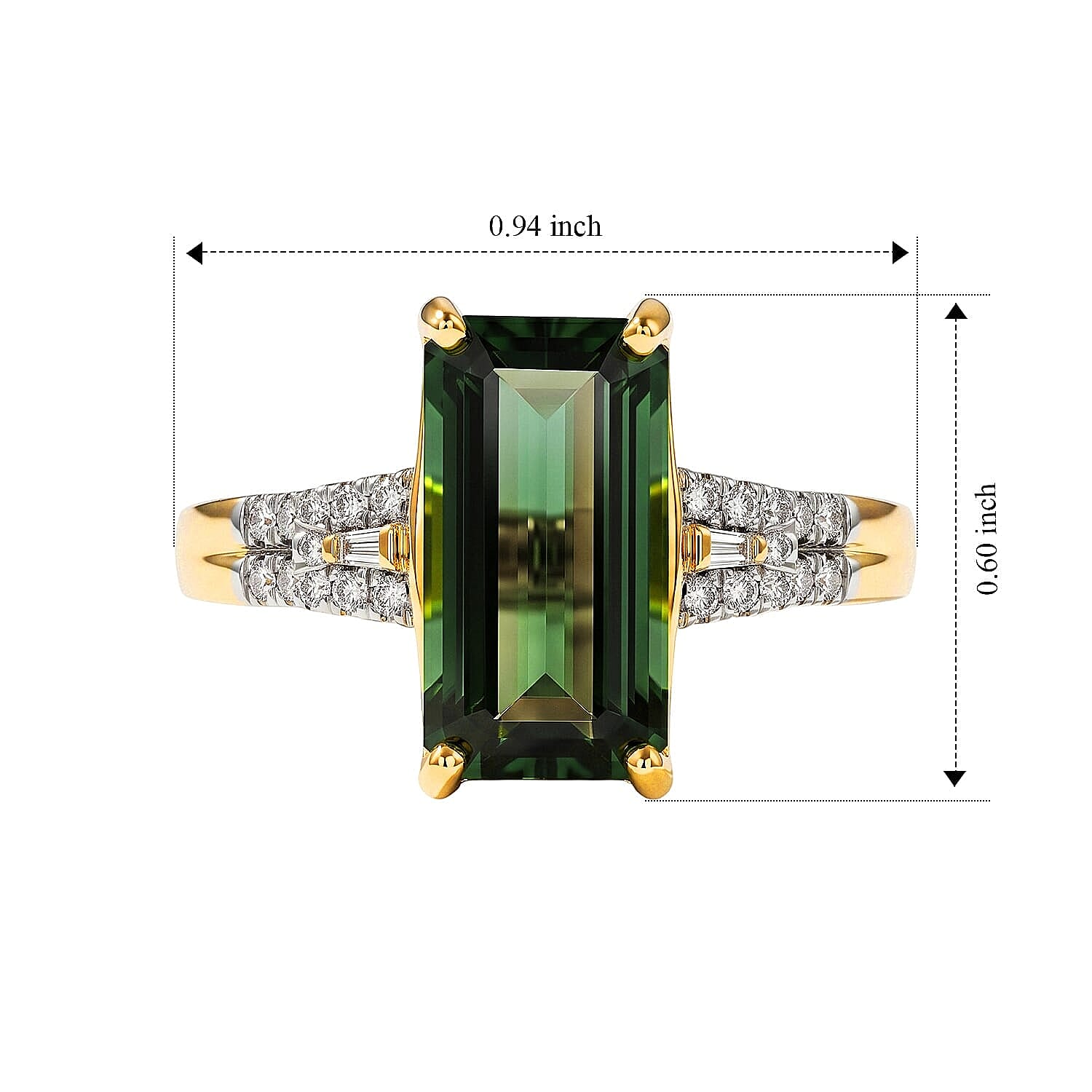 Luxoro AAA Sapo Green Tourmaline and Diamond I2 3.90 ctw Midnight Eclipse Ring in 10K Yellow Gold (Size  6.0)