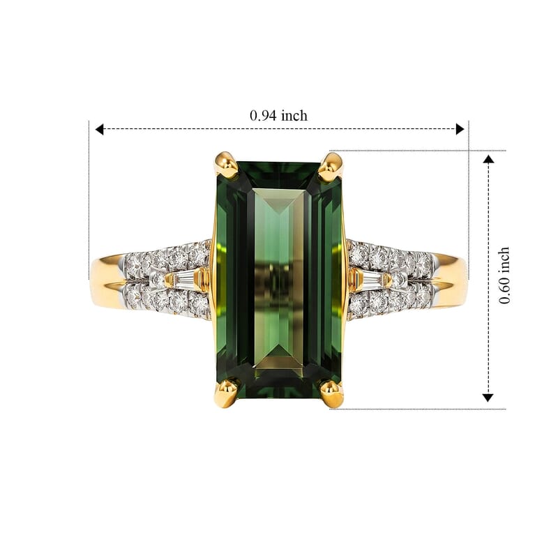 Luxoro AAA Sapo Green Tourmaline and Diamond I2 3.90 ctw Midnight Eclipse Ring in 10K Yellow Gold (Size  6.0)