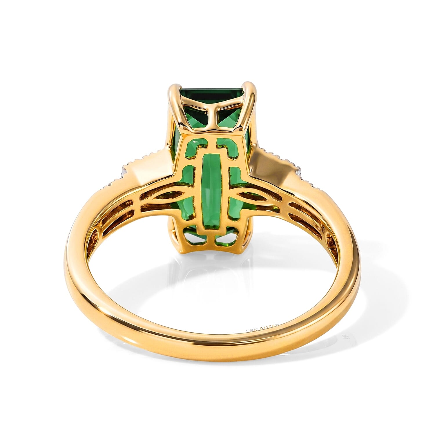 Luxoro AAA Sapo Green Tourmaline and Diamond I2 3.90 ctw Midnight Eclipse Ring in 10K Yellow Gold (Size 7.0)