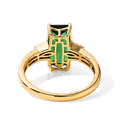 Luxoro AAA Sapo Green Tourmaline and Diamond I2 3.90 ctw Midnight Eclipse Ring in 10K Yellow Gold (Size 7.0)