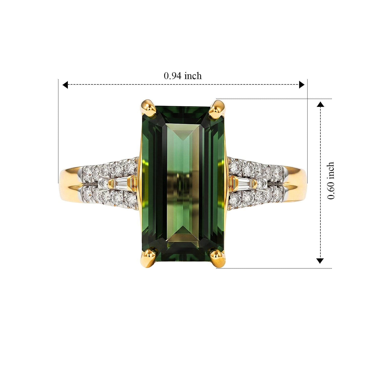 Luxoro AAA Sapo Green Tourmaline and Diamond I2 3.90 ctw Midnight Eclipse Ring in 10K Yellow Gold (Size 7.0)