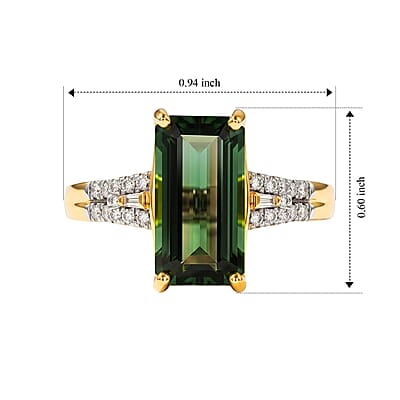 Luxoro AAA Sapo Green Tourmaline and Diamond I2 3.90 ctw Midnight Eclipse Ring in 10K Yellow Gold (Size 7.0)