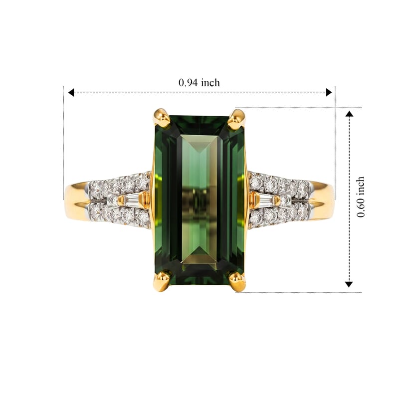 Luxoro AAA Sapo Green Tourmaline and Diamond I2 3.90 ctw Midnight Eclipse Ring in 10K Yellow Gold (Size  7.0)
