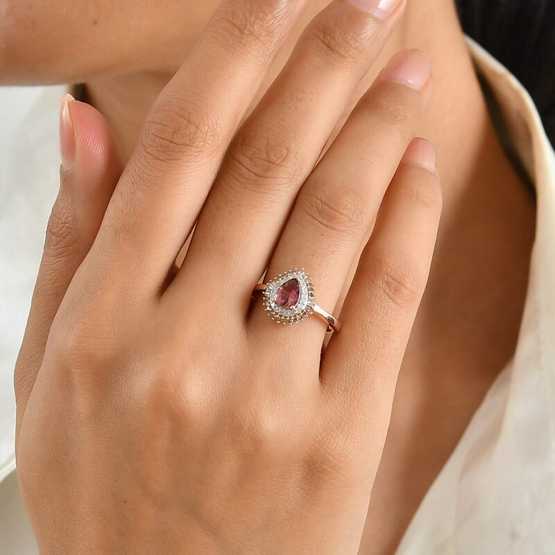 D'Joy Premium Morro Redondo Pink Tourmaline and Multi Diamond 0.90 ctw Blush Midnight Ring in 18K Vermeil Rose Gold Over Sterling Silver (Size 6.0)