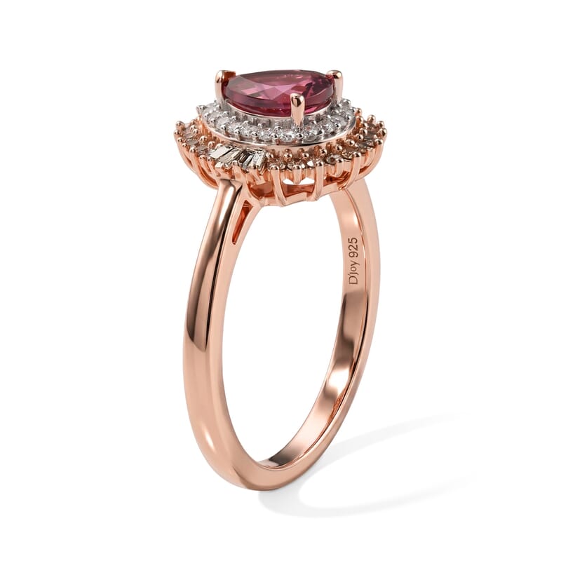 D'Joy Premium Morro Redondo Pink Tourmaline and Multi Diamond 0.90 ctw Blush Midnight Ring in 18K Vermeil Rose Gold Over Sterling Silver (Size 6.0)
