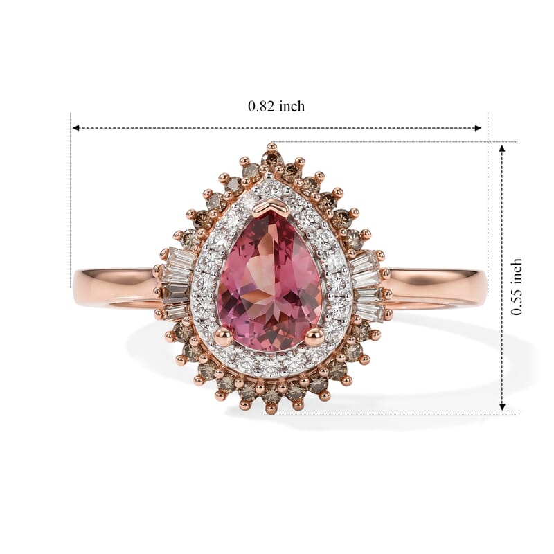 D'Joy Premium Morro Redondo Pink Tourmaline and Multi Diamond 0.90 ctw Blush Midnight Ring in 18K Vermeil Rose Gold Over Sterling Silver (Size 6.0)