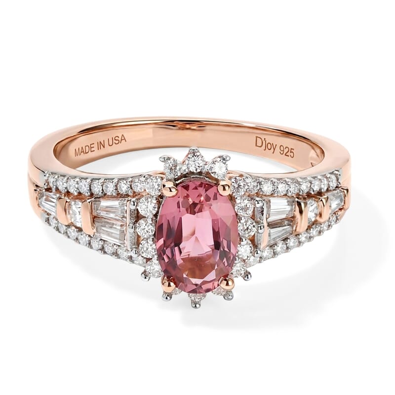D'Joy Premium Morro Redondo Pink Tourmaline and Moissanite 1.20 ctw Eternal Bloom Ring in 18K Vermeil Rose Gold Over Sterling Silver (Size 6.0)