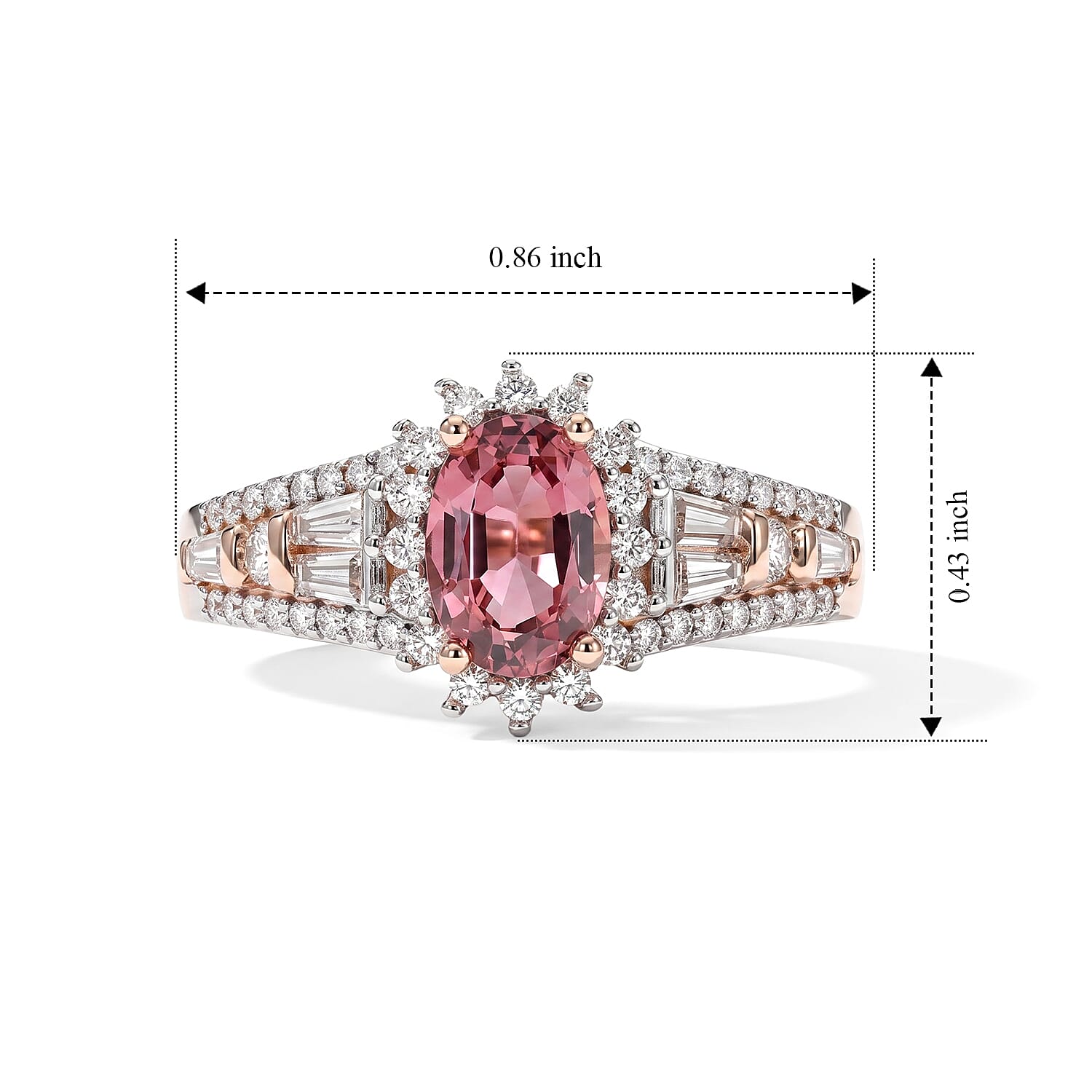D'Joy Premium Morro Redondo Pink Tourmaline and Moissanite 1.20 ctw Eternal Bloom Ring in 18K Vermeil Rose Gold Over Sterling Silver (Size 6.0)