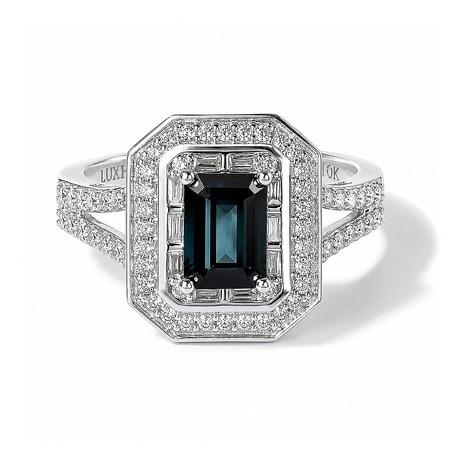 Luxoro AAA Monte Belo Indicolite and Diamond I2 1.70 ctw Majestic Halo Ring in 10K White Gold (Size  5.0)