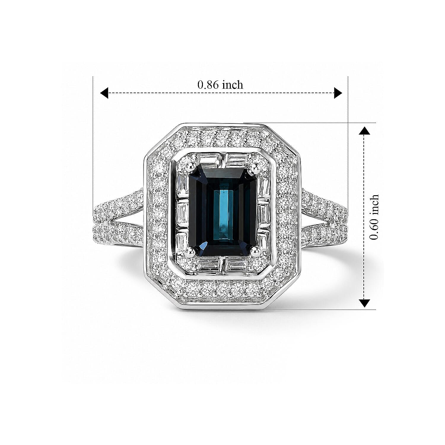 Luxoro AAA Monte Belo Indicolite and Diamond I2 1.70 ctw Majestic Halo Ring in 10K White Gold (Size  5.0)