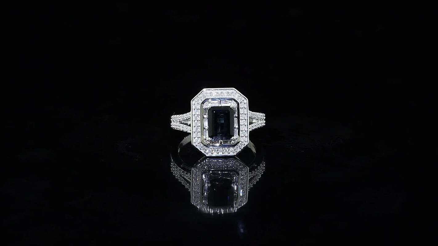 Luxoro 10K White Gold AAA Monte Belo Indicolite, Diamond (I2) (0.40 cts) Ring (Size 6.0) 1.70 ctw