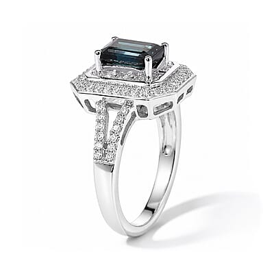 Luxoro AAA Monte Belo Indicolite and Diamond I2 1.70 ctw Majestic Halo Ring in 10K White Gold (Size 6.0)