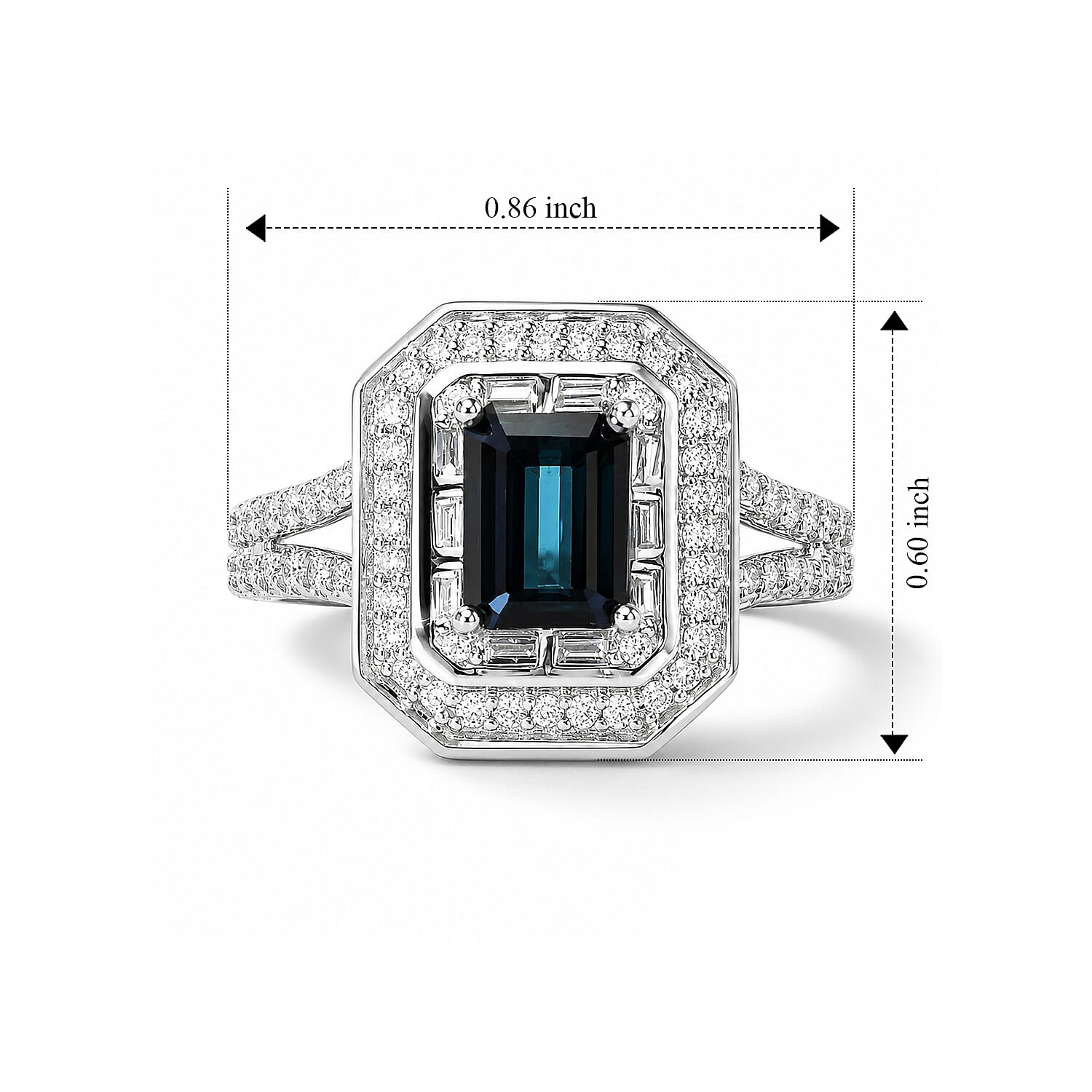 Luxoro AAA Monte Belo Indicolite and Diamond I2 1.70 ctw Majestic Halo Ring in 10K White Gold (Size 6.0)