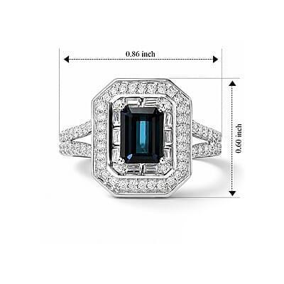 Luxoro AAA Monte Belo Indicolite and Diamond I2 1.70 ctw Majestic Halo Ring in 10K White Gold (Size 6.0)