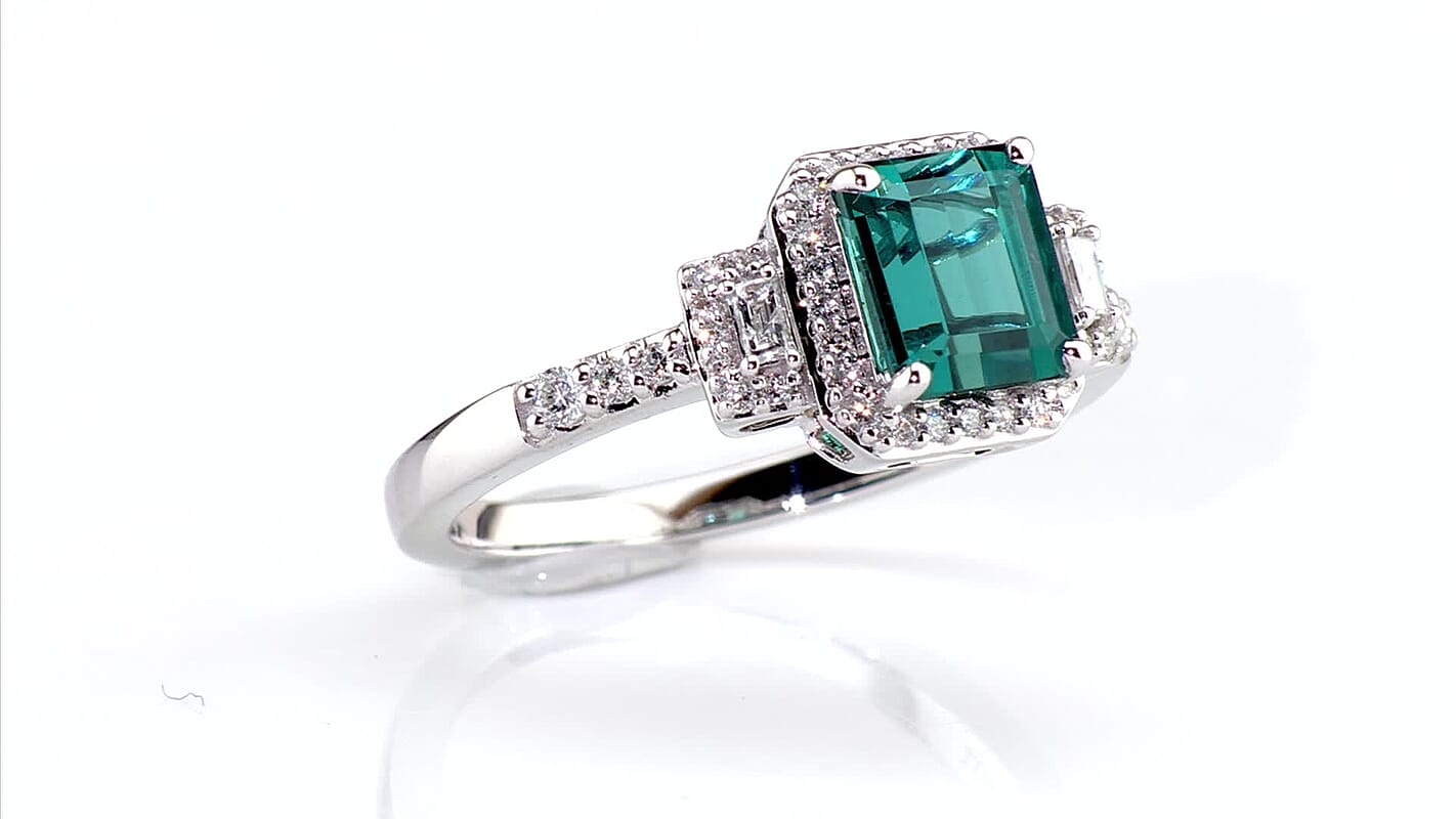 Luxoro 10K White Gold AAA Monte Belo Indicolite, Diamond (I2) (0.47 cts) Ring (Size 10.0) 2.35 ctw