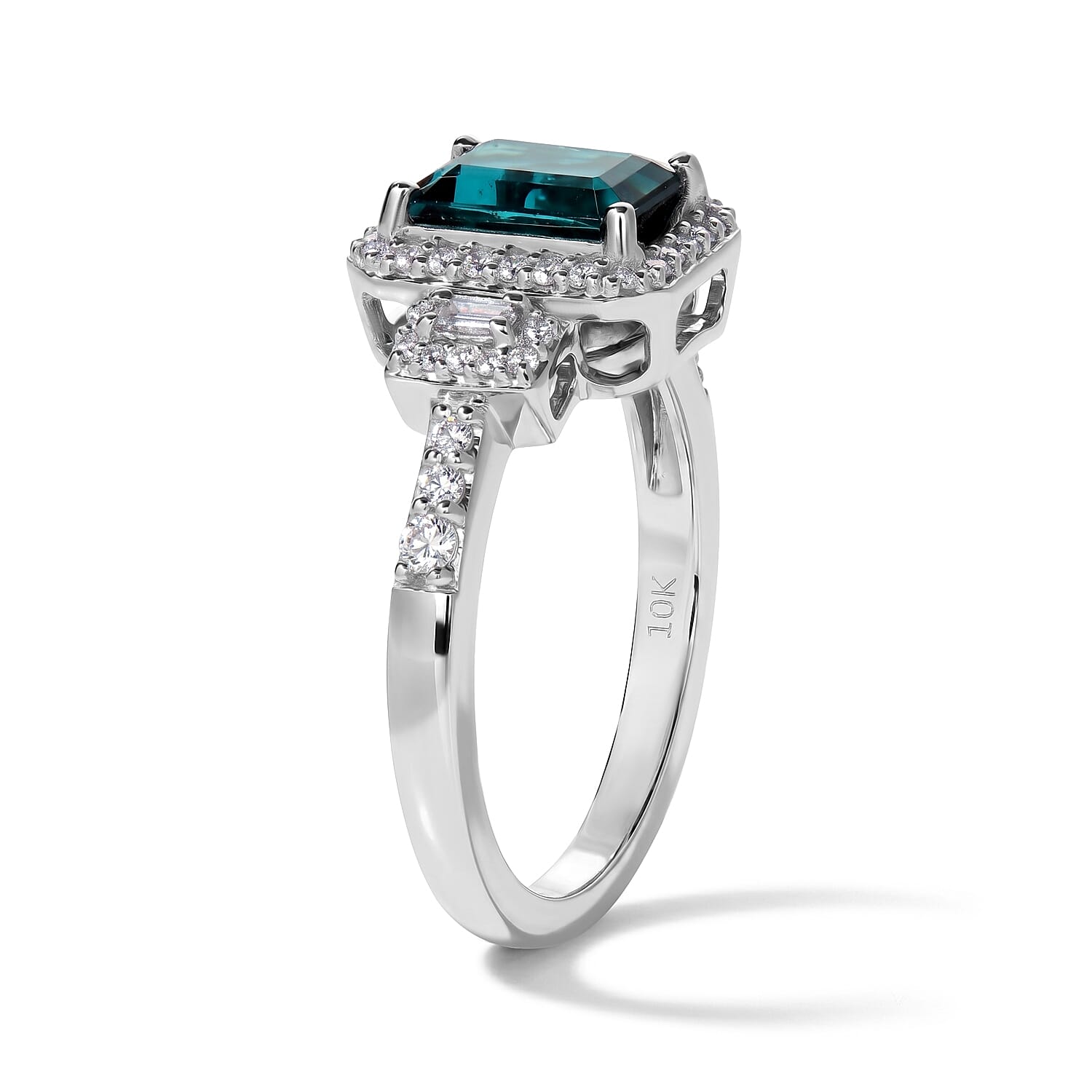 Luxoro AAA Monte Belo Indicolite and Diamond I2 2.35 ctw Majestic Crest Ring in 10K White Gold (Size 7.0)